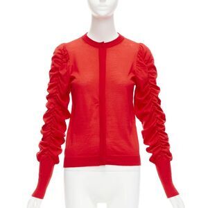 Dice Kayek Ruched Sleeves Crew Neck Cardigan Sweater